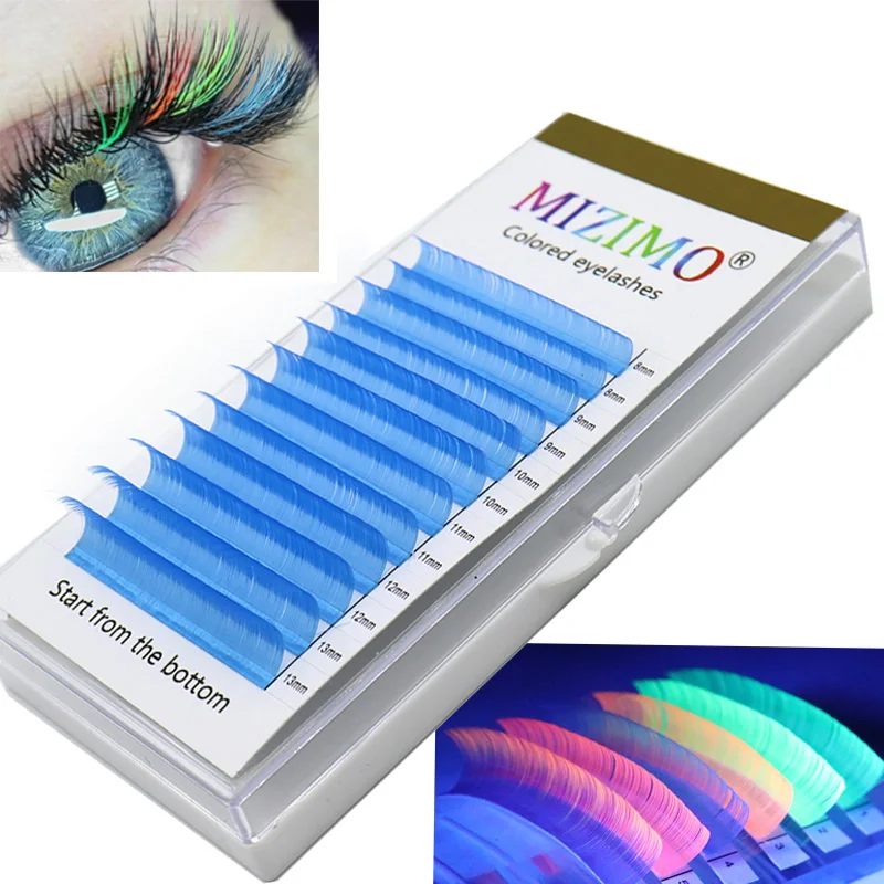 New  UV Neon Eyelash Extension Glow In The Dark Lashes Fluorescent Bright Colorful Bulk Classic For Individual Lash Extensions