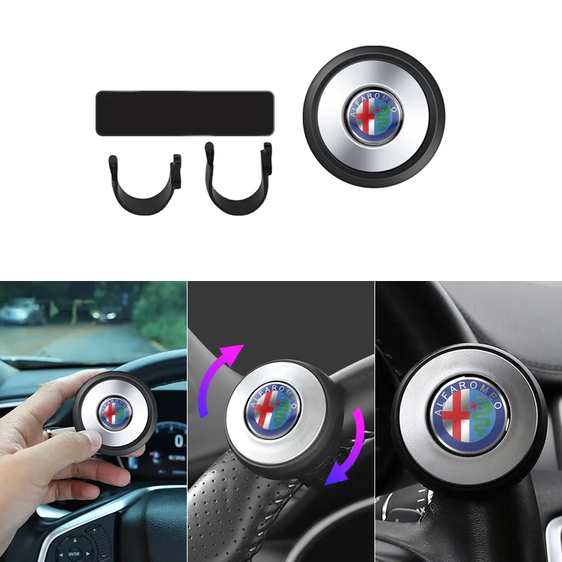 Car 360° Steering Wheel Spinner Knob Power Handle Ball For Alfa Romeo Mito Brera 147 Giulietta 159 156 Stelvio Sportiva Giulia