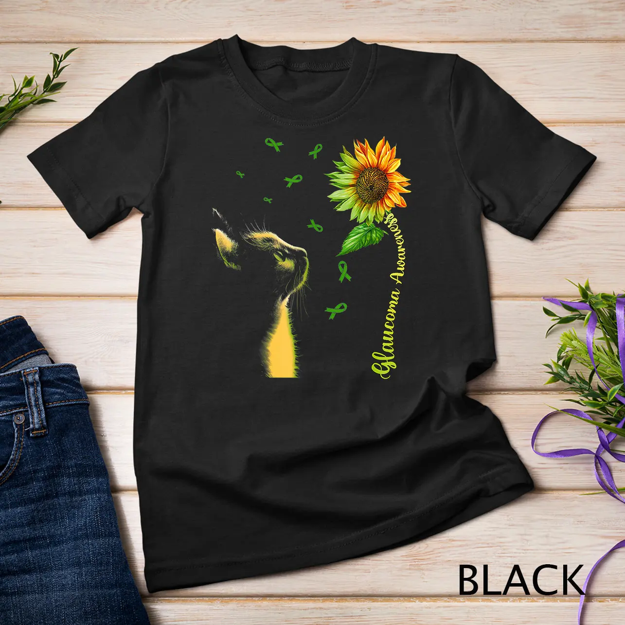 Cat Sunflower Glaucoma Awareness T Shirt Sweat