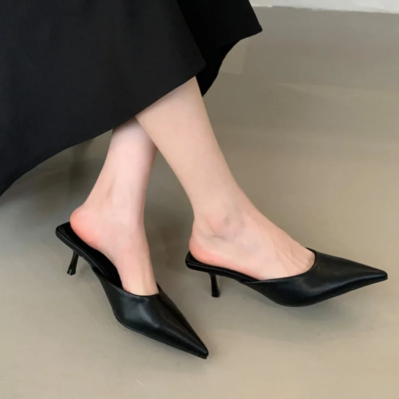 Bailamos 2025 Sping New Brand Women Mules Shoes Fashion Pointed Toe Shallow Slip On Slipper Shoes Thin Low Heel Dress Sandals