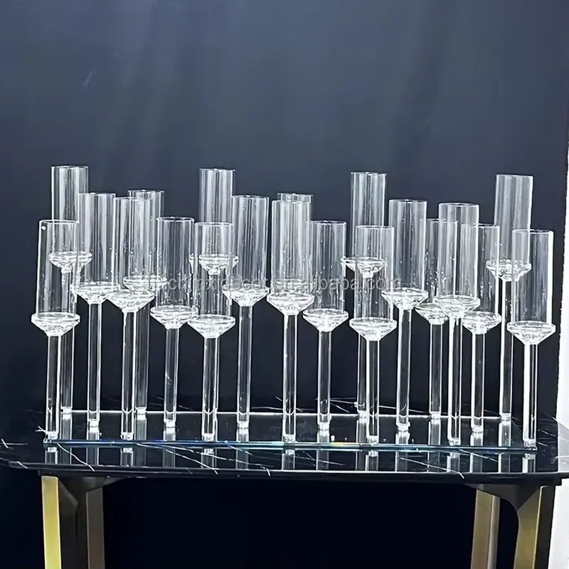 20 Arm Rectangular Mirror Base Crystal Glass Candle Holder Transparent Home Decoration Wedding Table Centerpiece Ornament