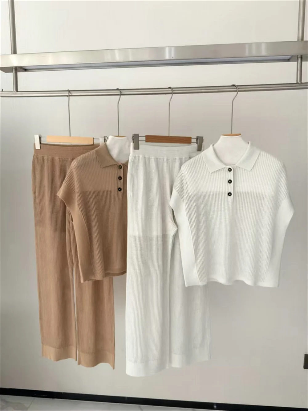

Spring/Summer 2026 New Women's 2 Piece Set 100 Linen Knit Polo Shirt With Casual Pants Suit