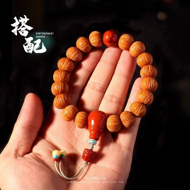 Authentic Wasi Flame Pattern Southern Red Agate Large Round Loose Spacer Top Buddha Beads Bracelet Star