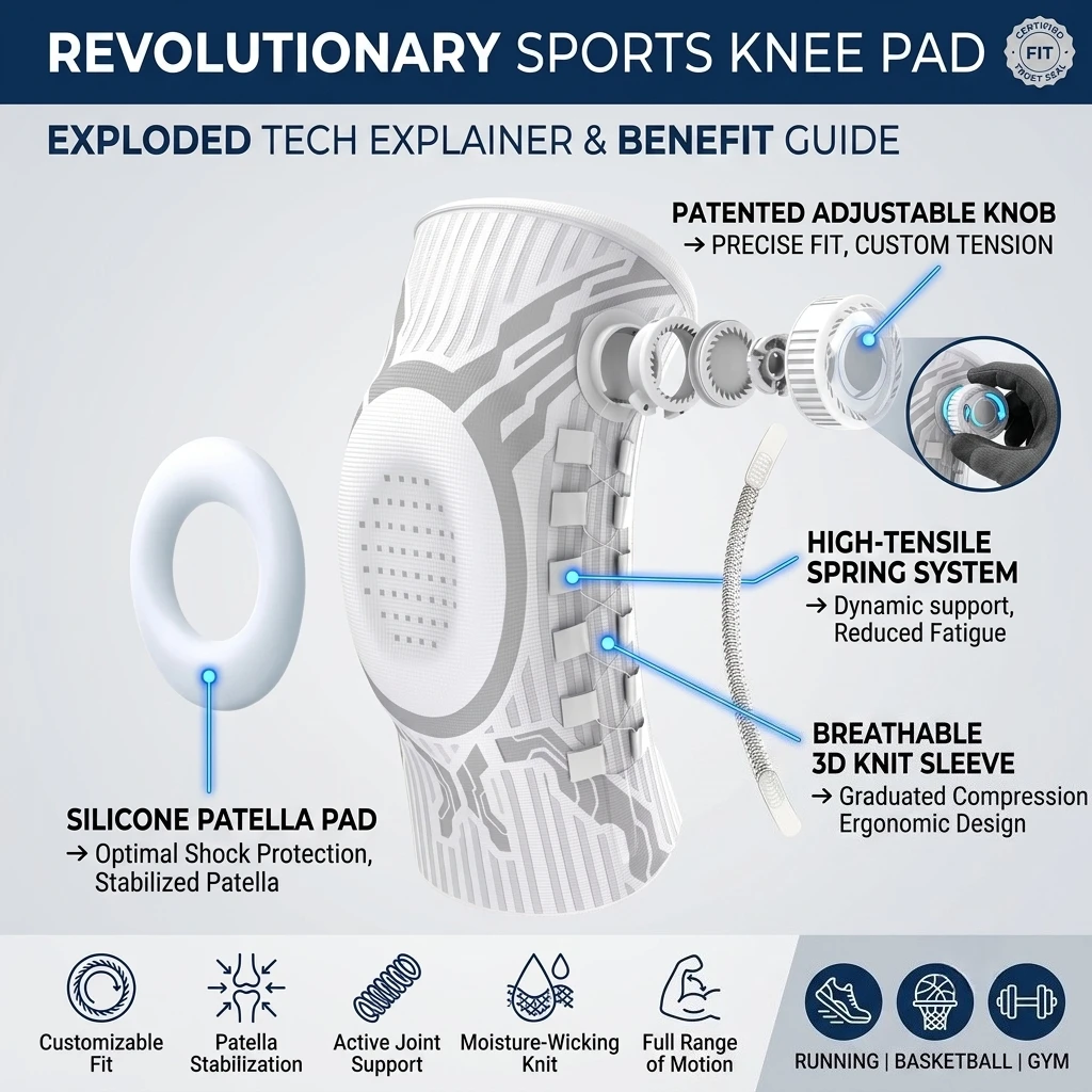Sports Knee Pads Adjustable Knob Knee Brace Spring Support Silicone Compression Knit Sleeve For Running Basketball 1 Piece