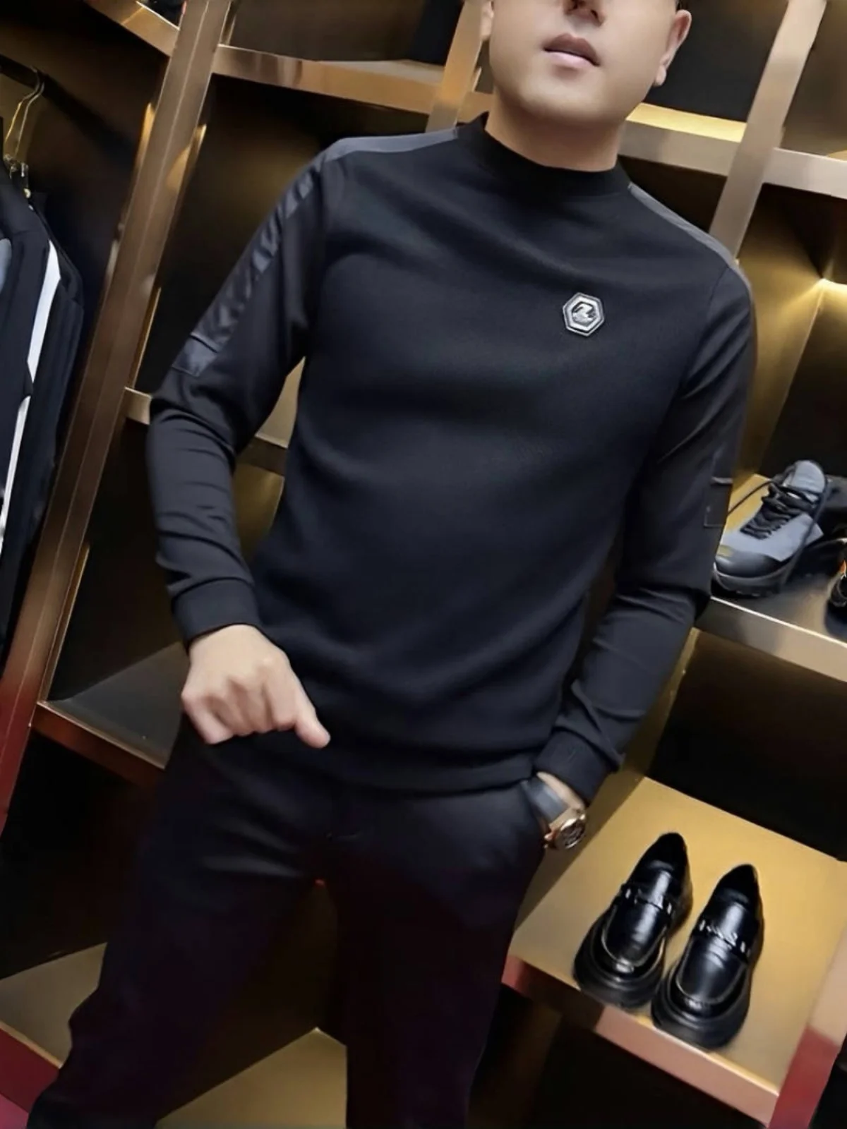 

Men's Knitted Comfortable Casual Hoodie round Ne Faionable Slim Fit Autumn New Arrival Versatile Basic Color Design