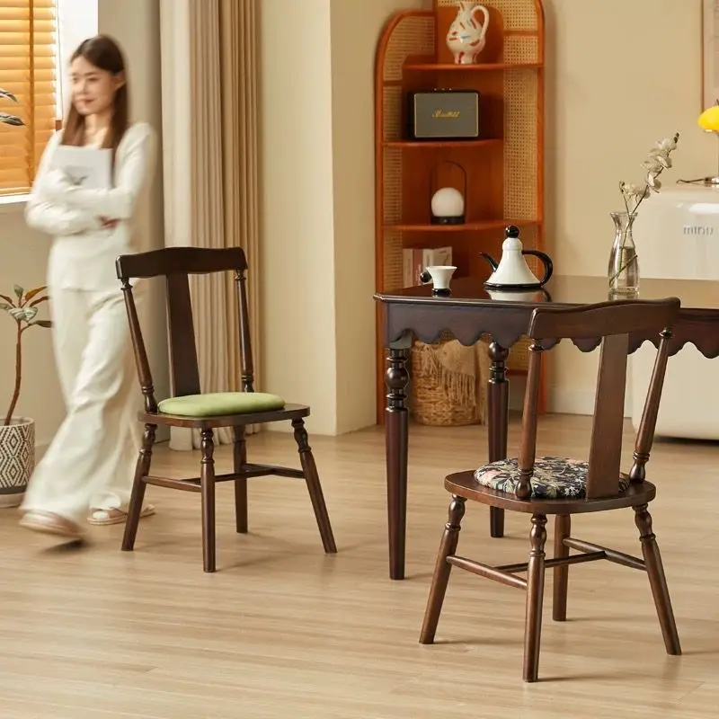 

Customizable small apartment household solid wood dining chair in antique style