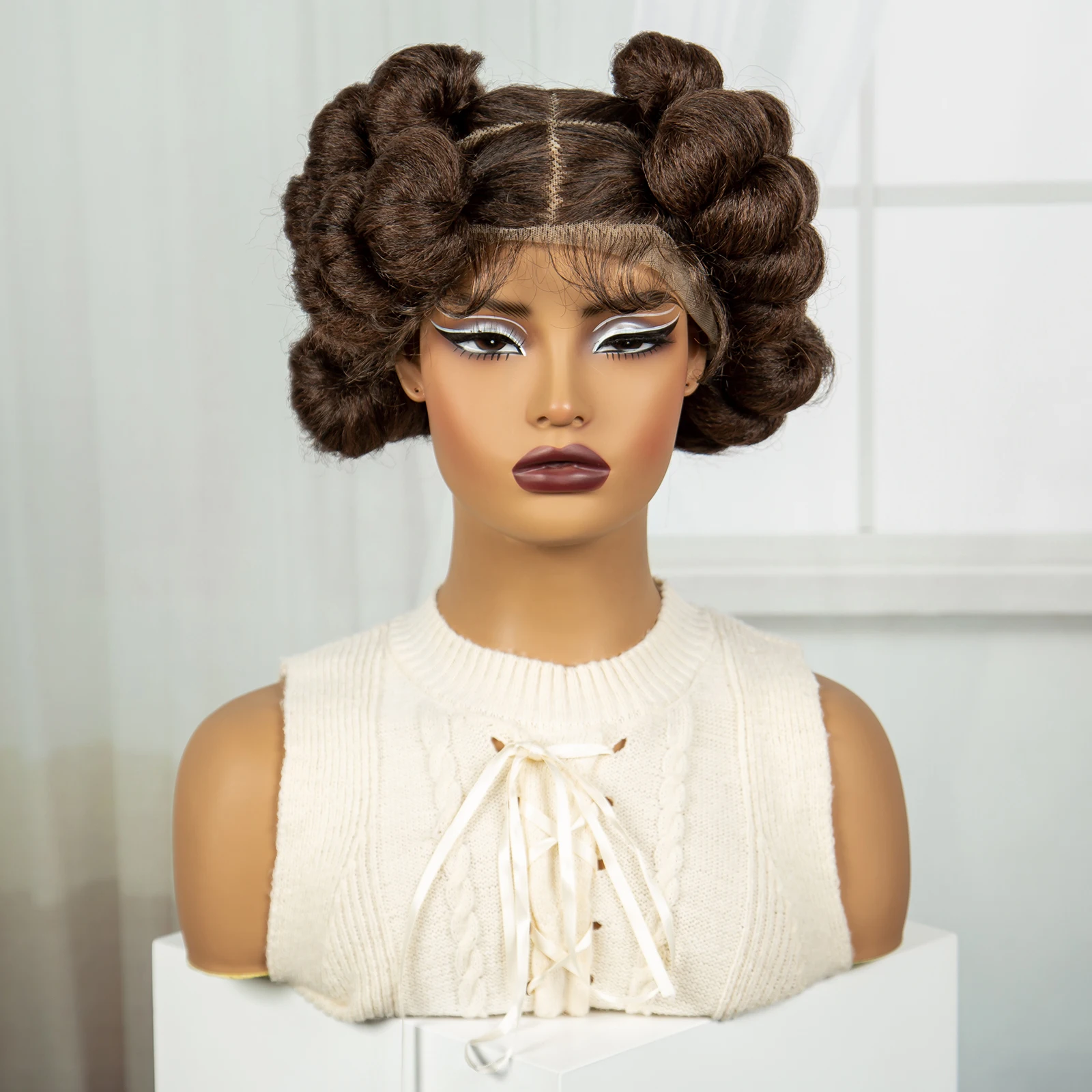Bantu Braided Wigs Synthetic Transparent Full Lace Braided Lace Wigs Ginger Orange Color Short Cute Handmade Knotless Braids Wig