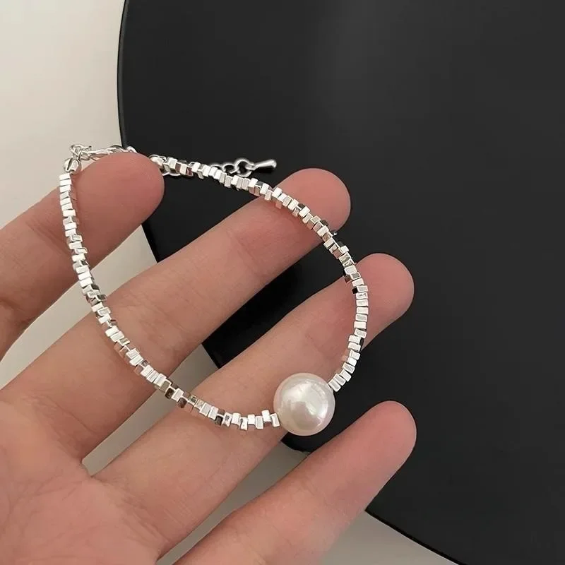 Rotterdam Kling-Bracelets de perles en argent regardé 925 pour femme, breloque réglable irrégulière originale coréenne, bijoux de fête de luxe