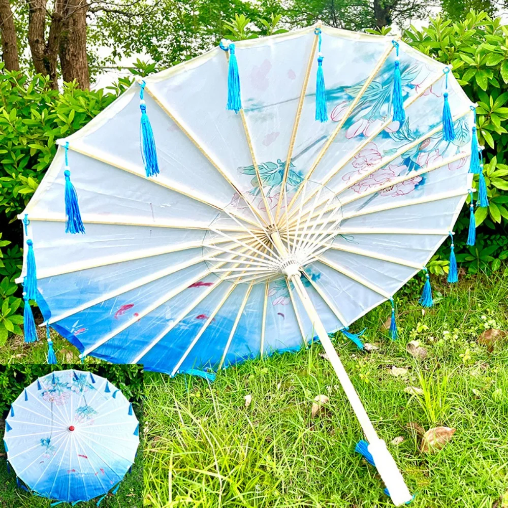 

56cm Umbrella Fan Chinese Antique Style Tassel Cosplay Hanfu Oil Paper Umbrella 10 Colors Silk Cloth