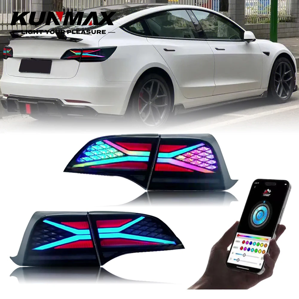 

Pair Of Car Tail Light Assembly For Tesla model 3/Y 2018-23 LED Brake Flowing Water Flicker Plug and Play Tail Lamps Taillights