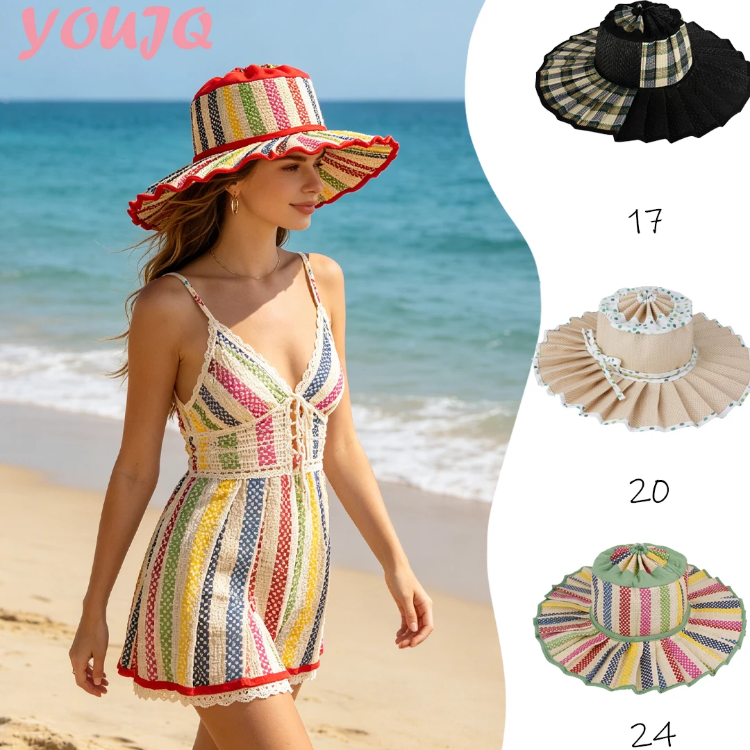 new-foldable-sun-hat-for-women-summer-wrinkled-brim-outdoor-uv-protection-wide-brim-cap-casual-beach-travel-packable-accessory