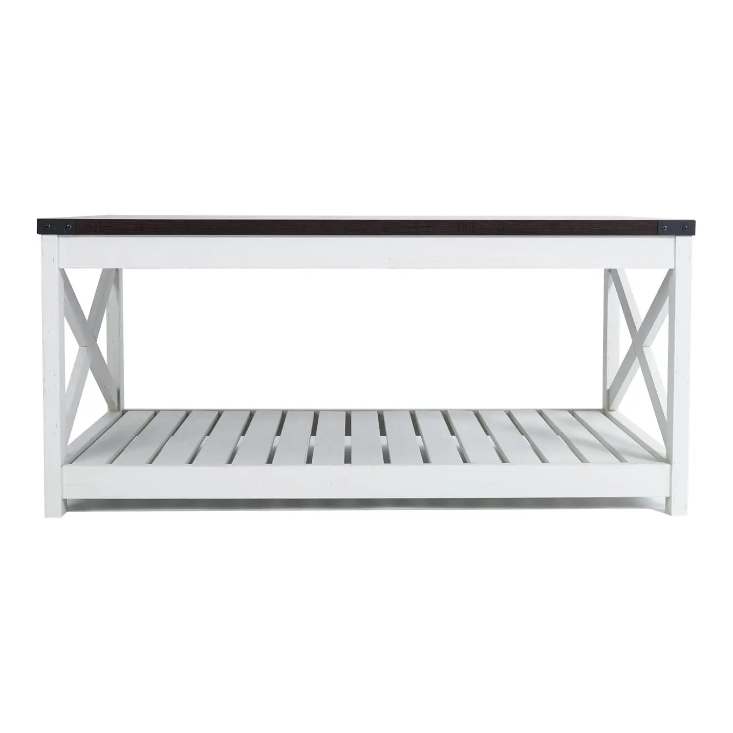 طاولة قهوة المزرعة مع رف شرائحي وحماية زاوية، 40 بوصة، أثاث غرفة عتيق باللون الأبيض/الإسبريسولينغ #4