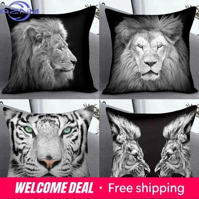 Black and White Personality Lion Pillowcase in The Wind Student Room Decorative Pillow Sofa Cushion Cover Boys Pillow Cover