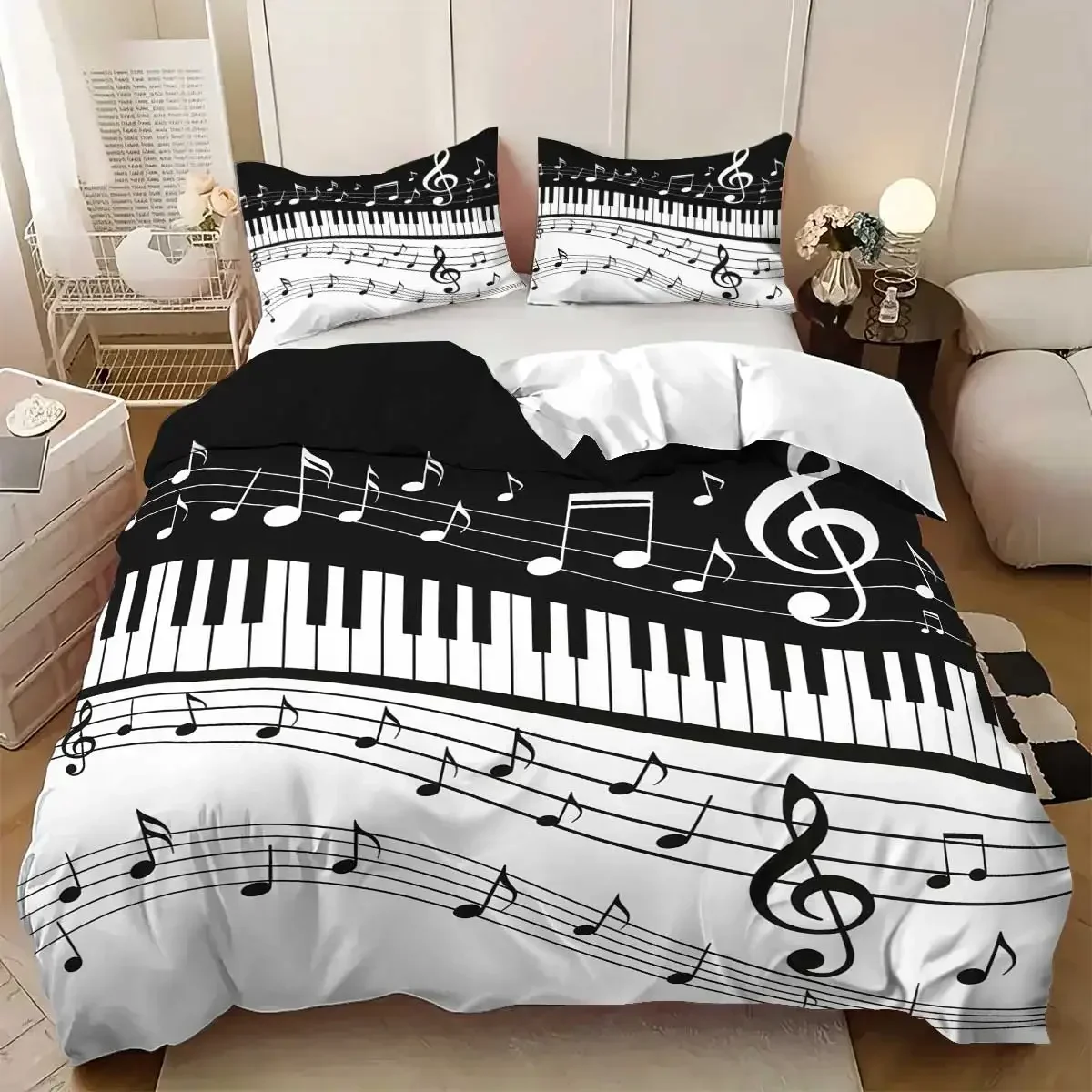 

3pcs Music score pattern printed bedding set, 1*quilt cover+2*pillowcase,for teenagers and adult bedroom, birthday gift