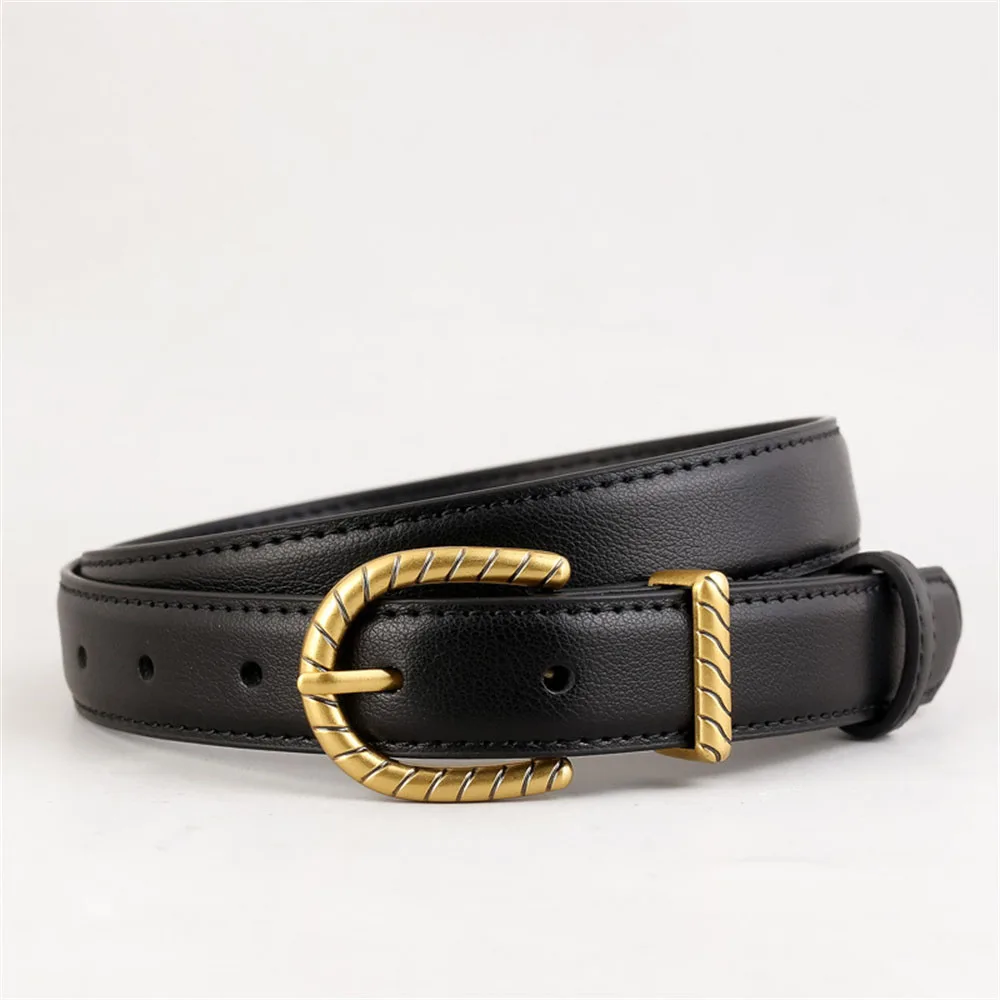 حزام نسائي من الجلد الطبيعي لون ذهبي بإبزيم معدني حزام خصر قابل للتعديل لتي شيرتات الجينز غير الرسمية وأحزمة إكسسوارات الملابس