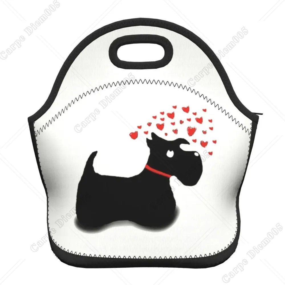 

Scottie Dog Love Hearts Neoprene Lunch Box Multifunction Scottish Terrier Cooler Thermal Food Insulated Lunch Bag Office Work