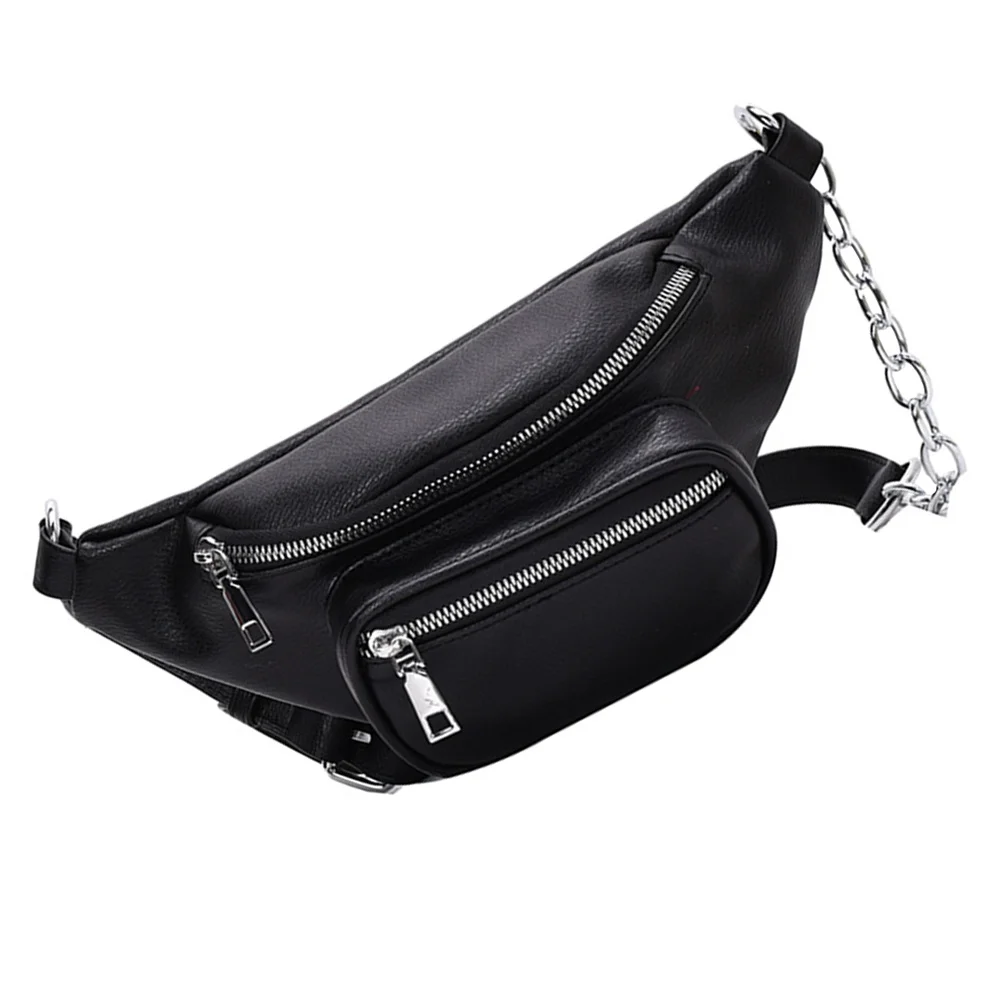 Sac de taille en PU pour femmes, 1 pièce, sac à bandoulière à la mode, sac à main à Double poche avec chaîne, rangement polyvalent en plein air