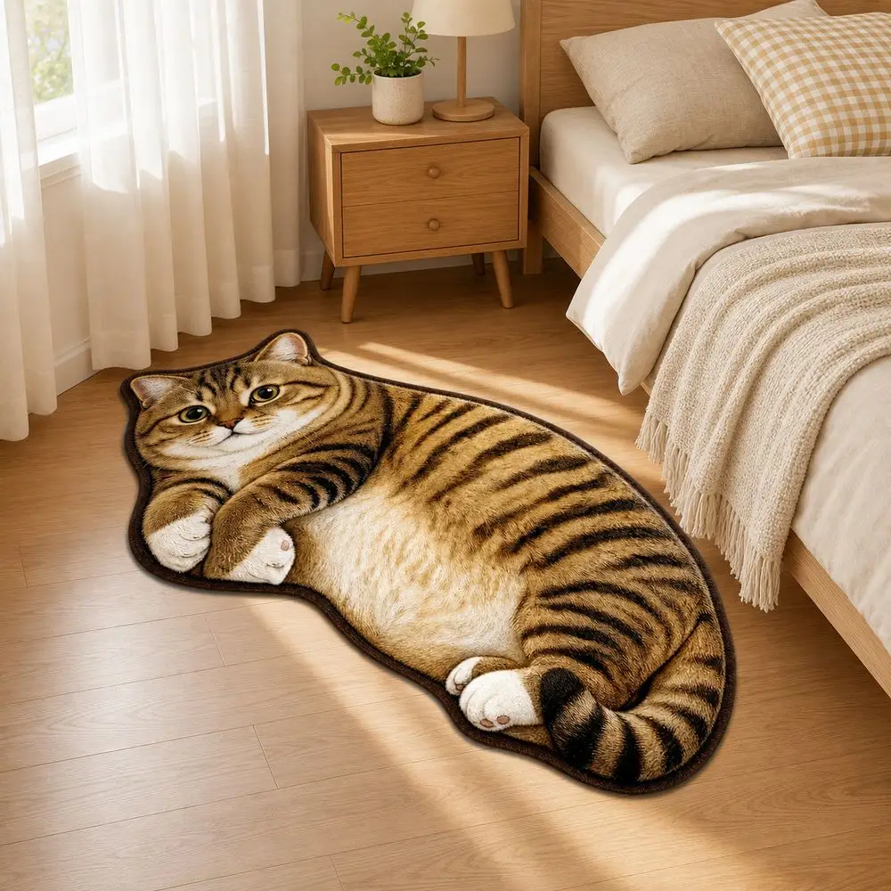 Special-shaped Cat Area Rug Absorbent Non Slip Backing Cat Shaped Carpet Soft Surface Cat Pattern Animal Print Rug Home Decor