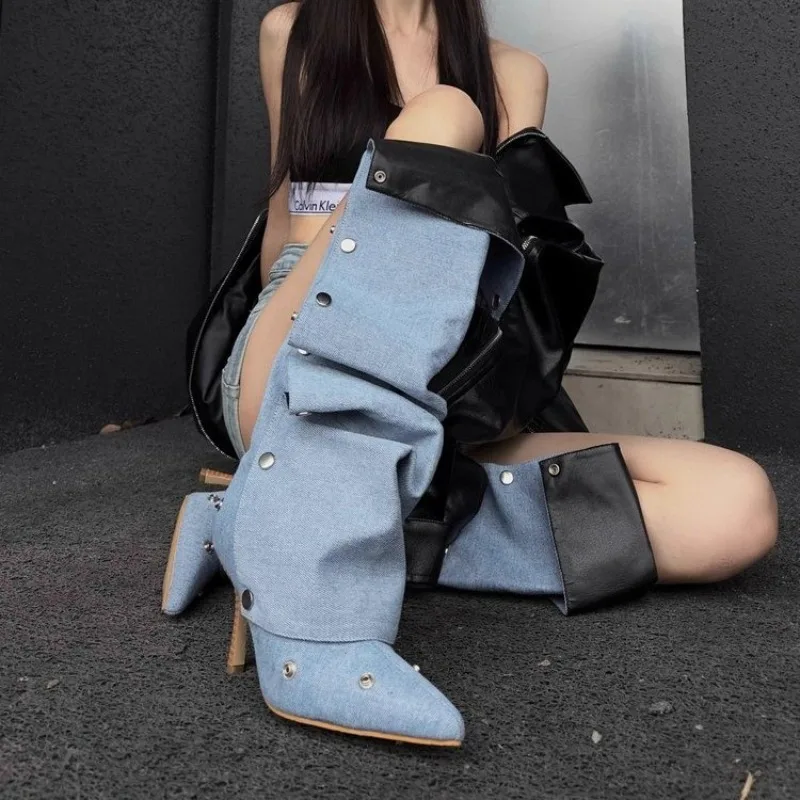 

Sexy Women Knee High Boots High Heels Shoes Dress Party Designer 2025 Fashion Winter New Chelsea Boots Motorcycle Woman Pumps