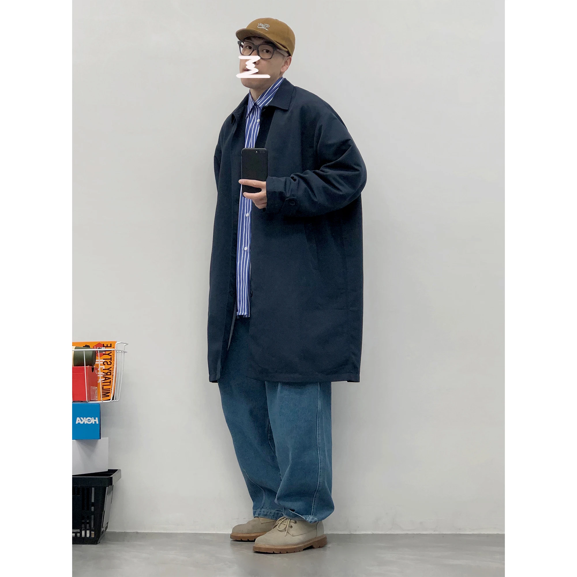 DustinHFM Japanese Retro Oversized Long Coat Unisex Simple Workwear Top Youth Trendy Pure Color Stand Collar Single ButtonYY280