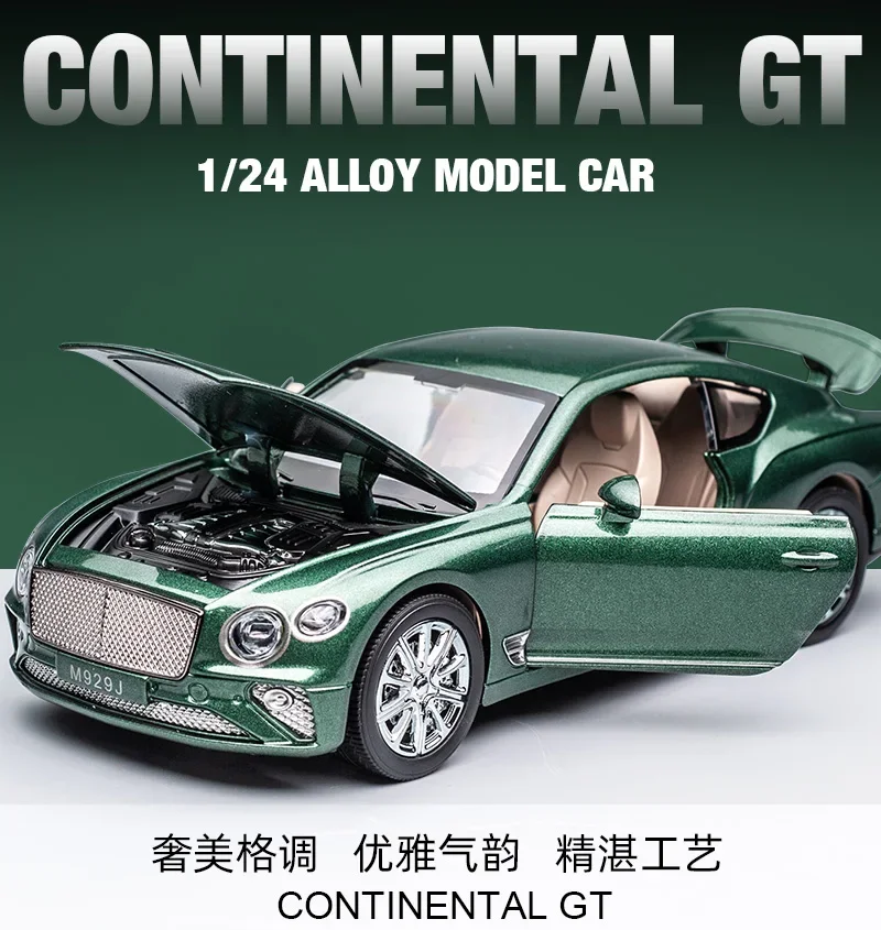 1:24 Bentley Continental GT simulation alloy sports car model collection sound and light pull back car children's toy ornaments