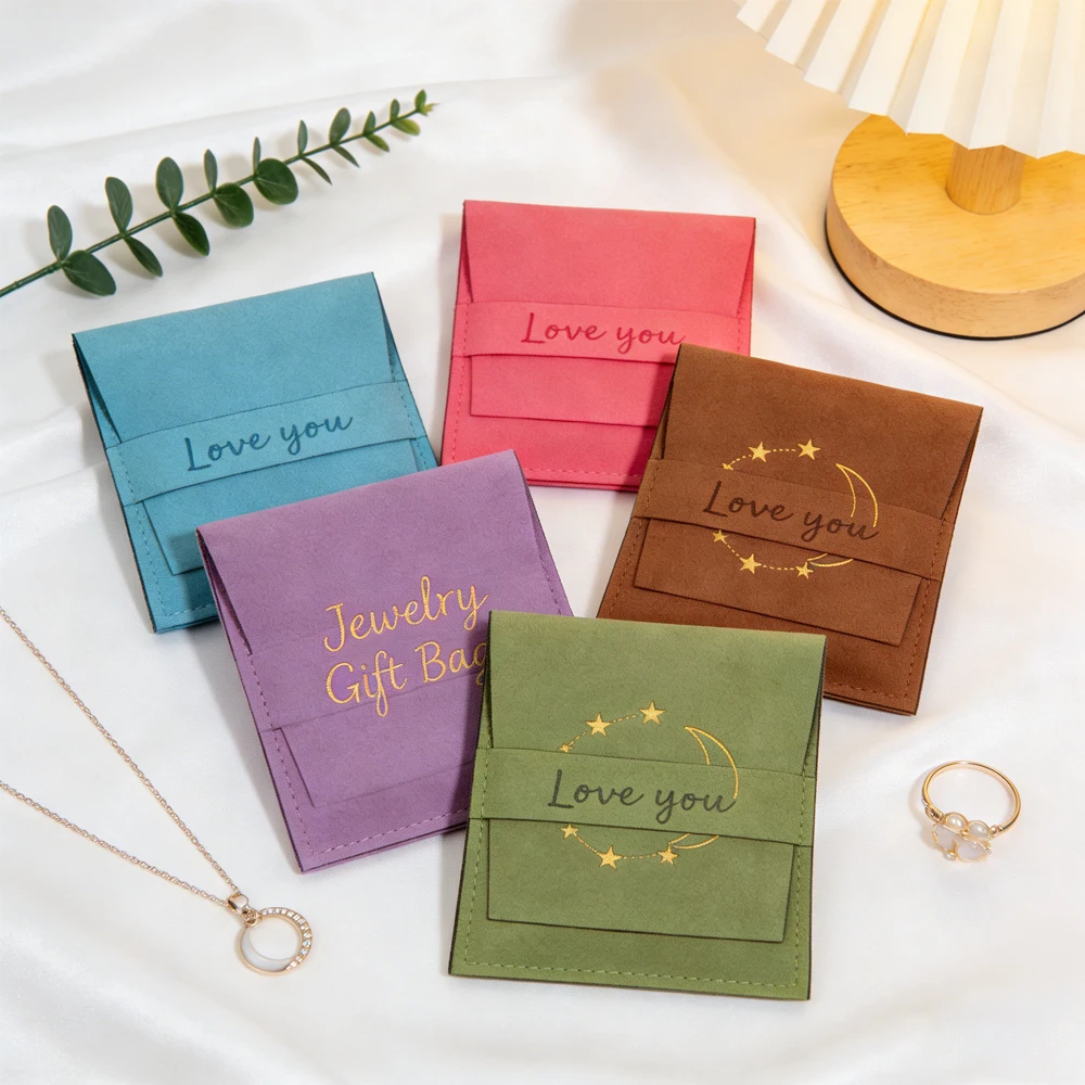 

50Pcs/Lot Personalized Logo Microfiber Strip Bag Jewelry Envelope Pouch for Ring Earring Pearl Necklace Pendant Key Organizer