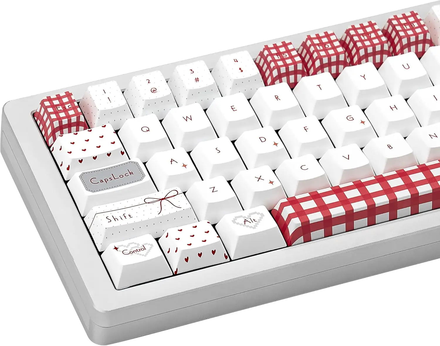 

Cherry Profile Keycap Set 5 Side Dye Sublimation Cute White and Red Heart Key Caps for Mechanical Gaming Keyboard145 Keys