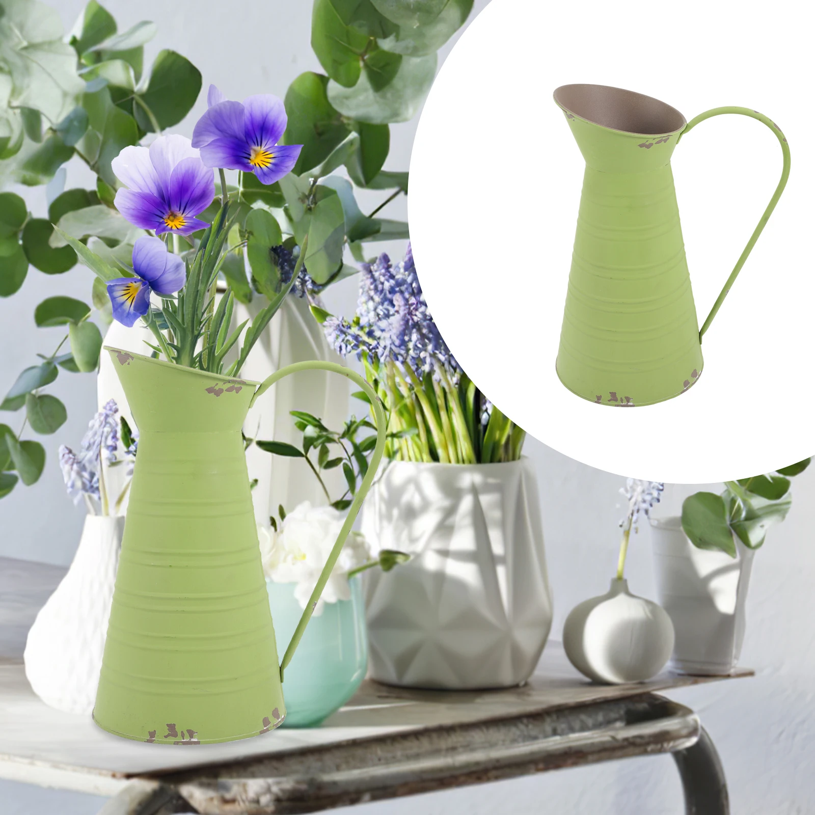 

Vintage Iron Vase Retro Decor Flower Arrangement Bucket Jug Vases Metal Jugs for Flowers