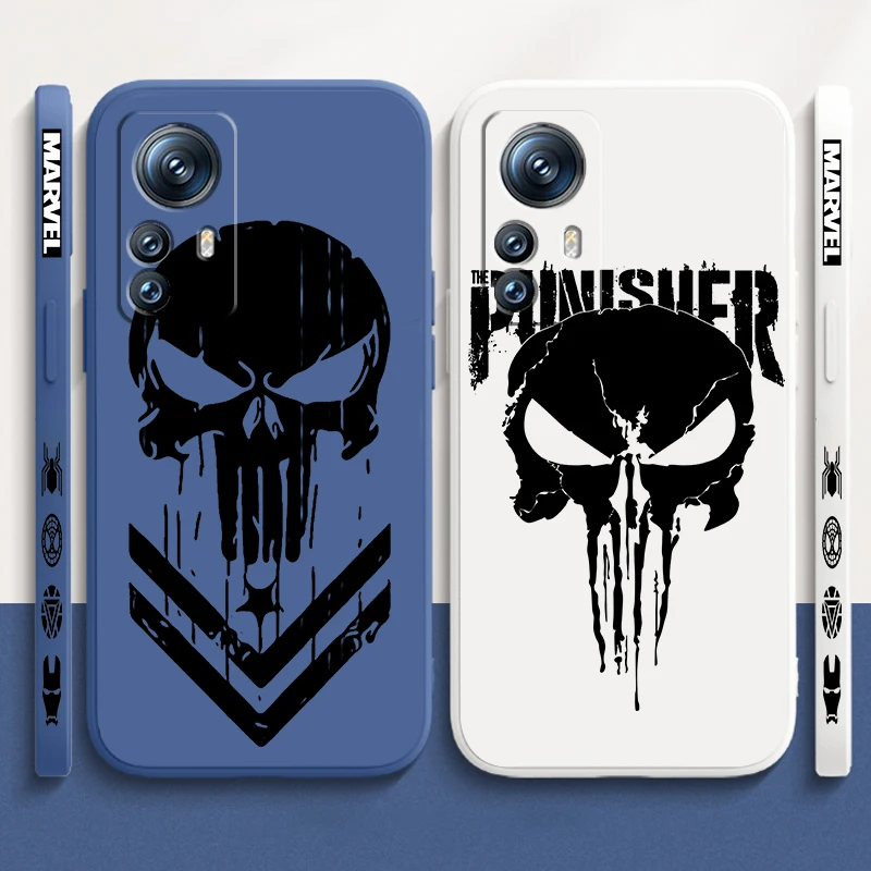 Luxury Marvel Punisher Logo Liquid Left Rope For Xiaomi Mi 14 13T 13 12T 12 11T 11i 11 A3 10T 10 9 Pro Lite Ultra 5G Soft