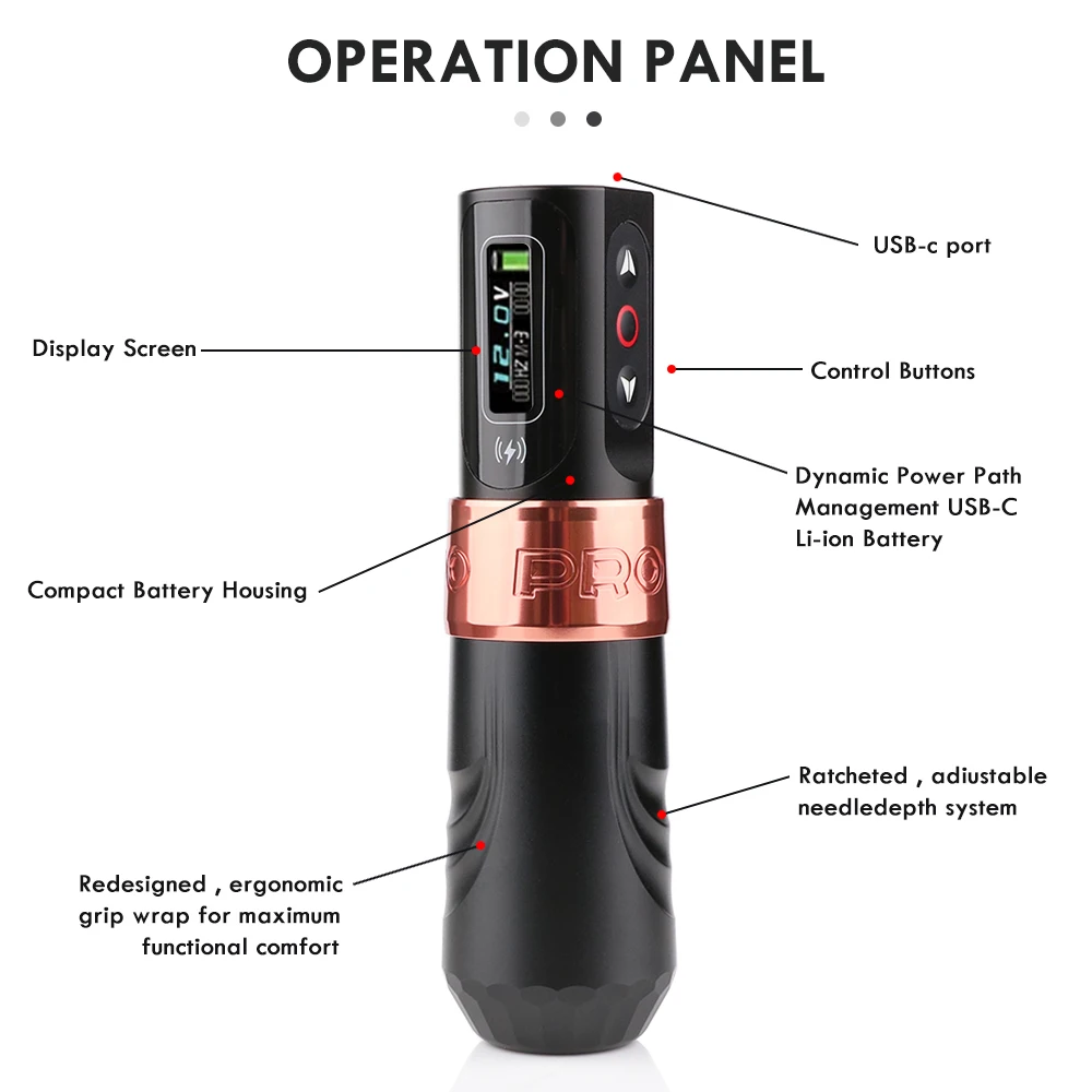 전문 무선 문신 기계 펜, 영구 메이크업 코어리스 모터, 충전식 무선 배터리 전원, 바디 아트용