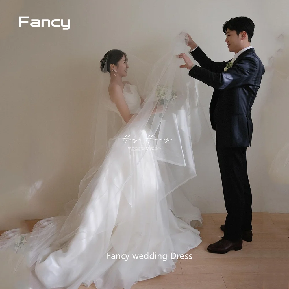 

Fancy Korea Strapless Corset Wedding Dress Custom Made Formal Bride Dress Ivory 웨딩드레스 Princess Organza Wedding Gown Bridal