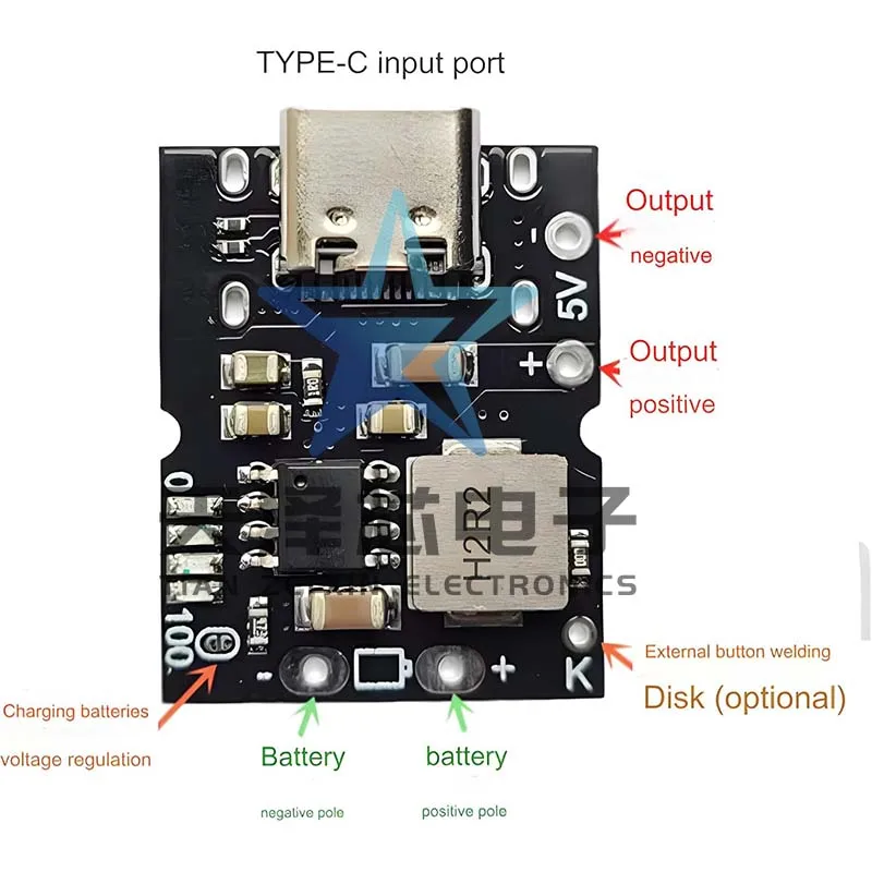 Módulo Integrado de Carga e Descarga de Alta Precisão, Entrada Tipo C, Compatível com Bateria de Lítio 4.2V, 4.35V, 5V, 2A