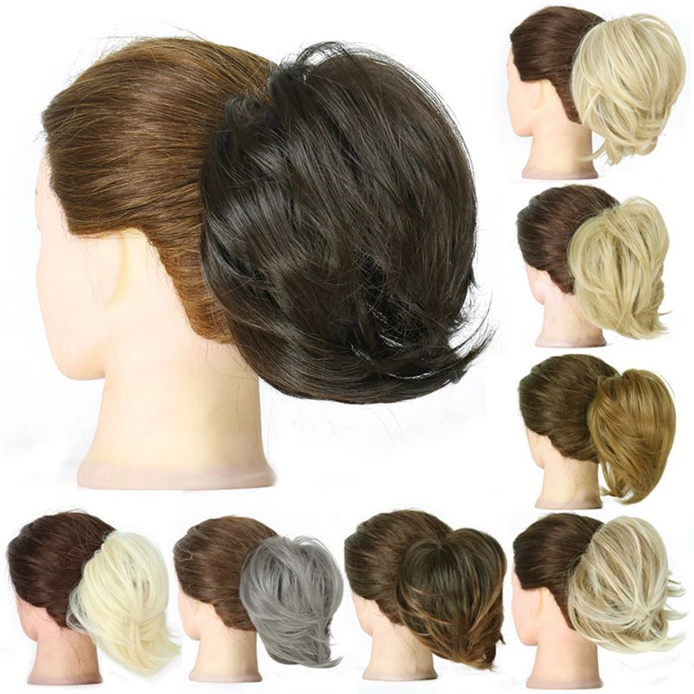 Bun Updo de cabelo sintético para mulheres, fofo bagunçado donut, peruca de rabo de cavalo curto, extensões de cabelo com elástico, uso diário elegante