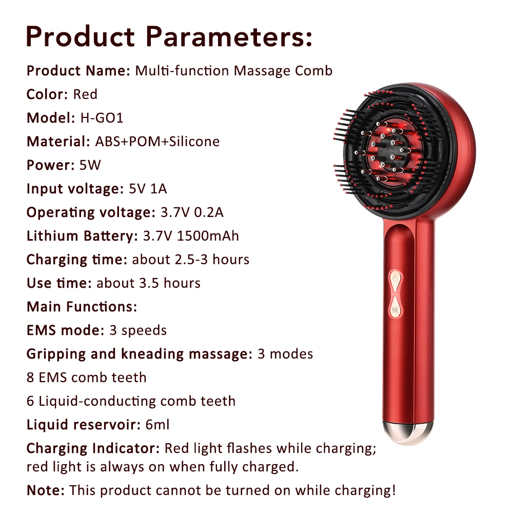 Elektrische Vibration Massage Kamm Rot Licht Kopfhaut Follikel Kamm Kopf Akupunktur Punkte Öl Massager Anti-haarausfall Gerät – Detail 21
