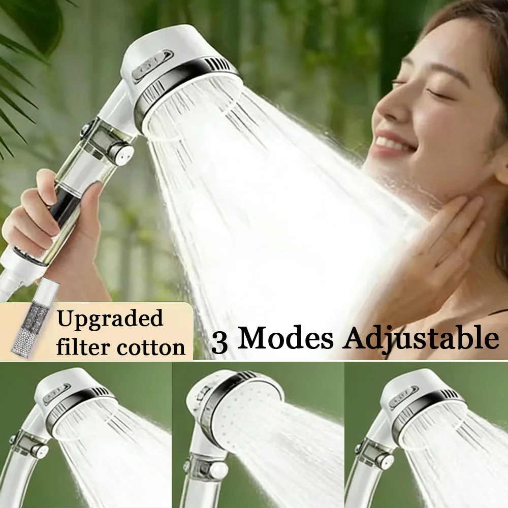 

Upgraded 3 Modes Adjustable Mineral Balls High Pressure Shower Head with On/Off Switch Chlorine Removal Filtration Water Shower