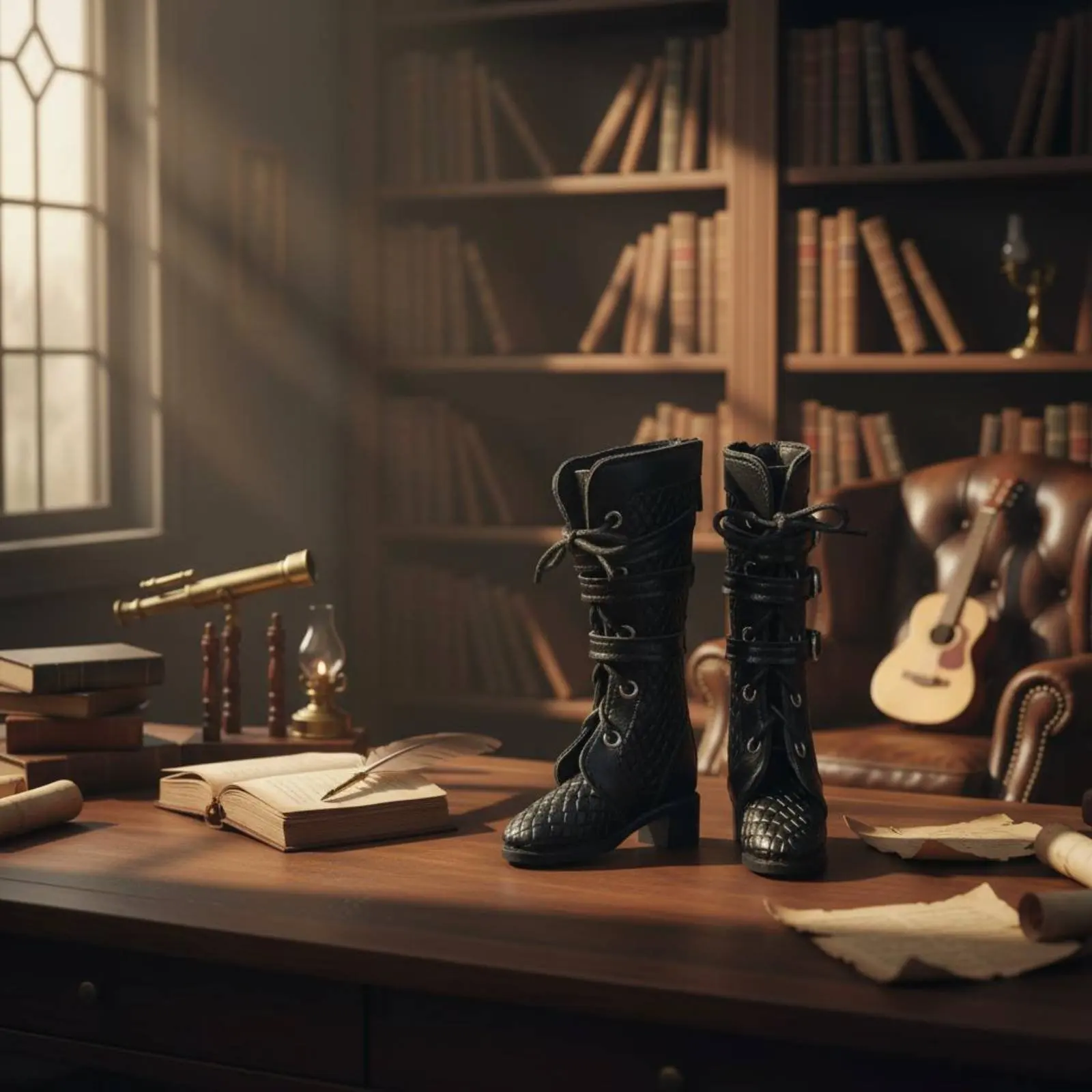 

1/4 BJD Black Leather Boots Buckles 1/4 Doll Boots for Display