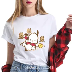 Pochacoo Tshirts For Women Print Cute T-shirts Harajuku Short Sleeve Tops Streetwear Clothes Cartoon Anime White Graphic Tees