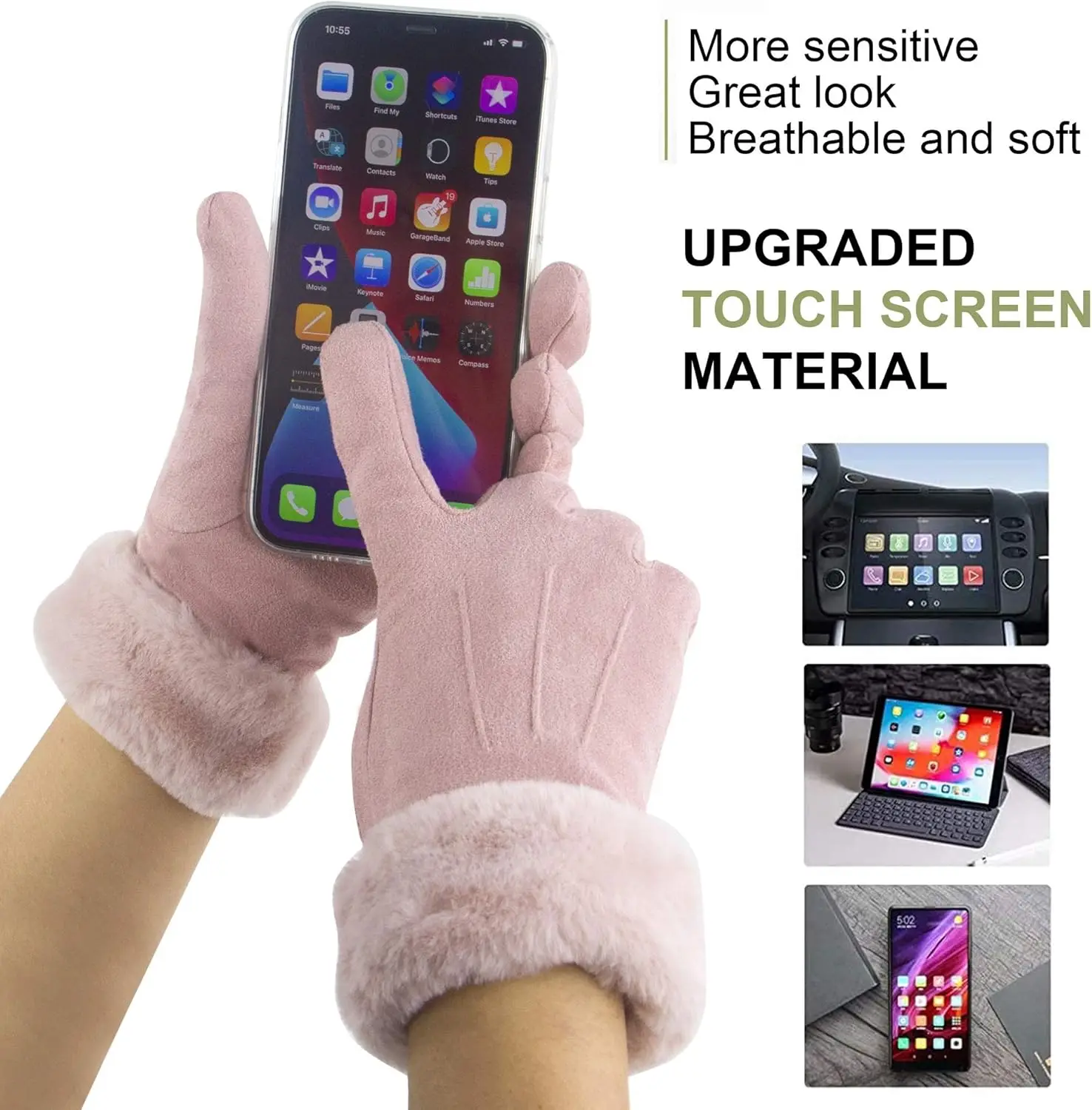 Women Winter Warm Touchscreen Gloves Thermal Soft Lining Elastic Cuff Texting Gloves