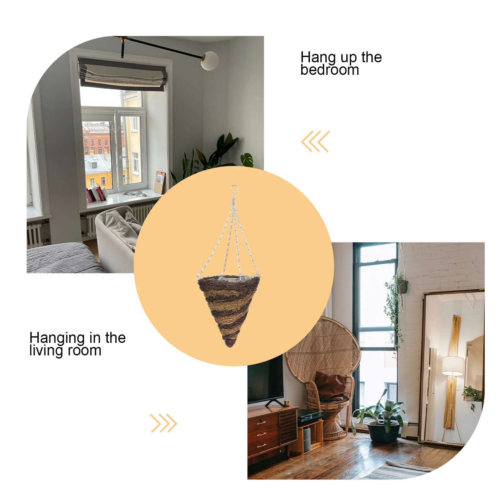 

Wicker Hanging Flower Basket 6 Sides Durable Planter Indoor Outdoor Home Gardening Balcony DecorFlower Art