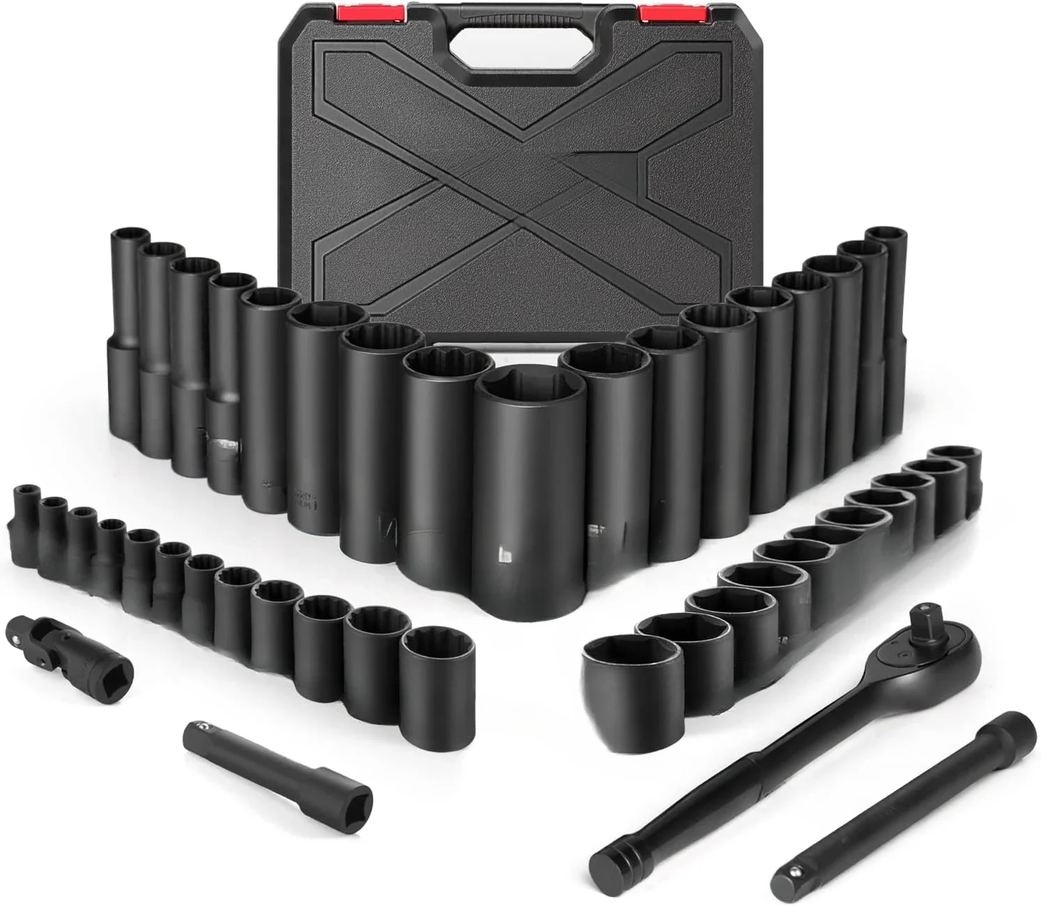 Eastvolt Mechanic Tool Kits, Drive Socket Set, 46 Pieces Socket Set with 72 Teeth Reversible Ratchet, Metric/SAE (ASK06)