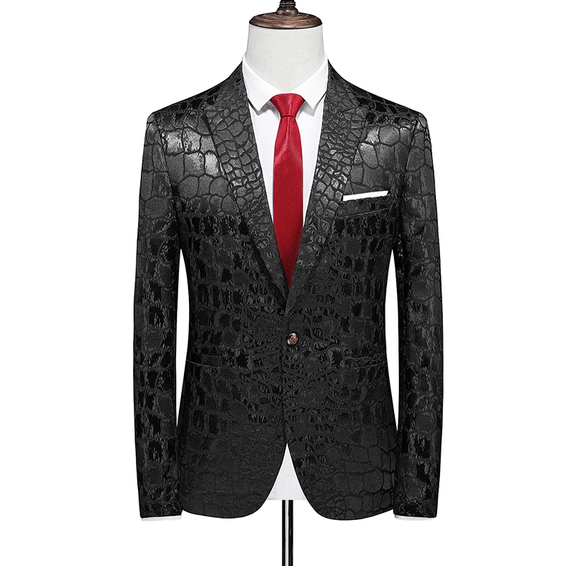 

Large Size 6XL Men Luxury Business Suit Jacket Men's Classic Wedding Party Jacquard Blazers Slim Fit Swallowtail Dress Homme