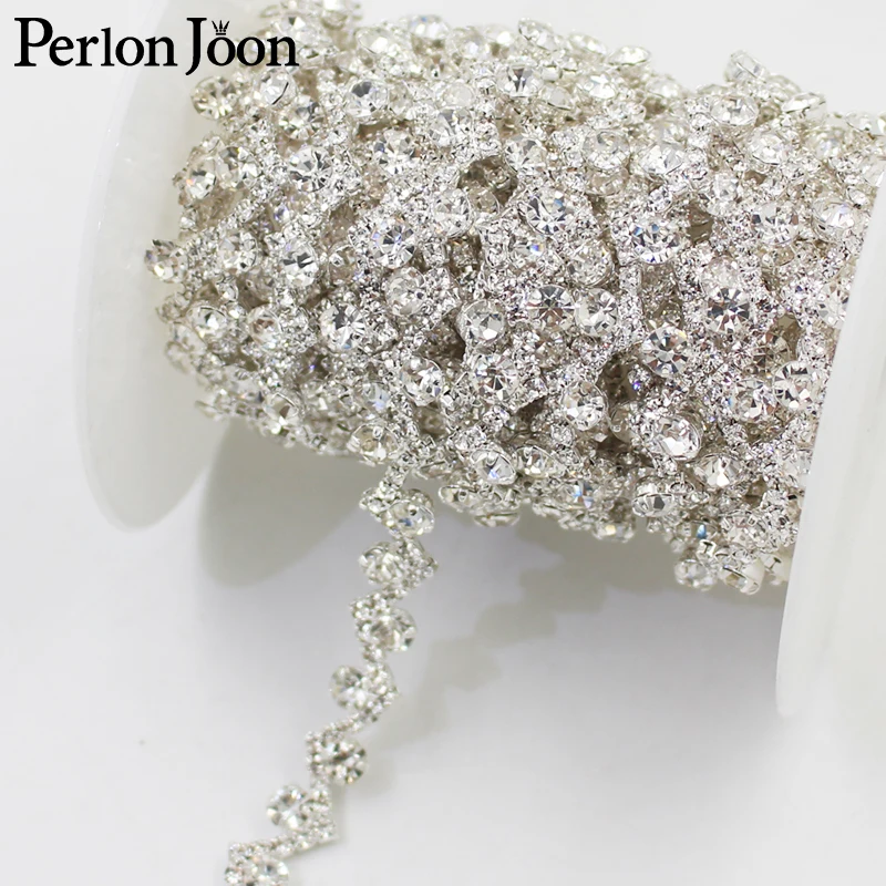 1 Yard 1cm S-shape Rhinestone Trim Bending Crystal Silver Metal DIY Chain Women Clothing Decorative Shoes Accessories ML059