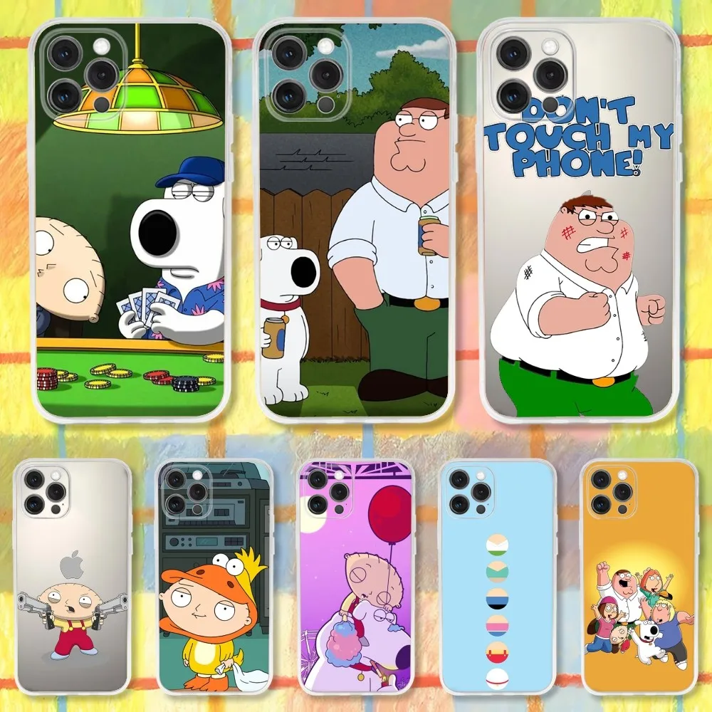 Чехол для телефона Sitcom Cartoon F-Family G-Guy для iPhone 16,15,14,13,12,11 Pro, Max, Plus, X, XS, XR, 7,8, SE, Mini, прозрачный силиконовый мягкий мягкий чехол