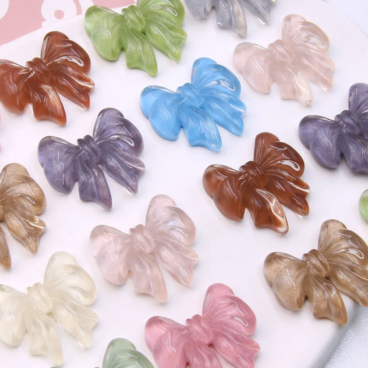 2pcs Summer semi transparent glass feeling versatile bow resin patch accessories DIY earrings headwear hair accessories wholesal