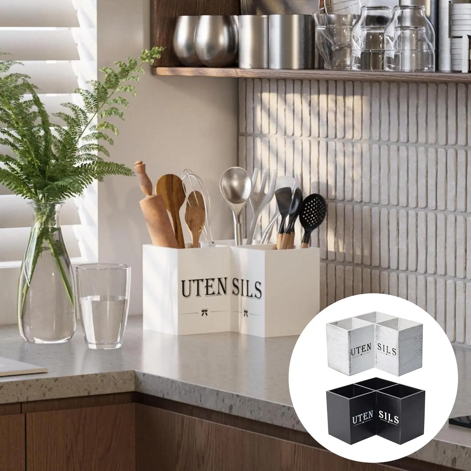 Kitchen Utensil Organizer Counter Wooden Dinnerware Storage Tray Utensil Holder for Kitchen for Silverware Cutlery Flatware