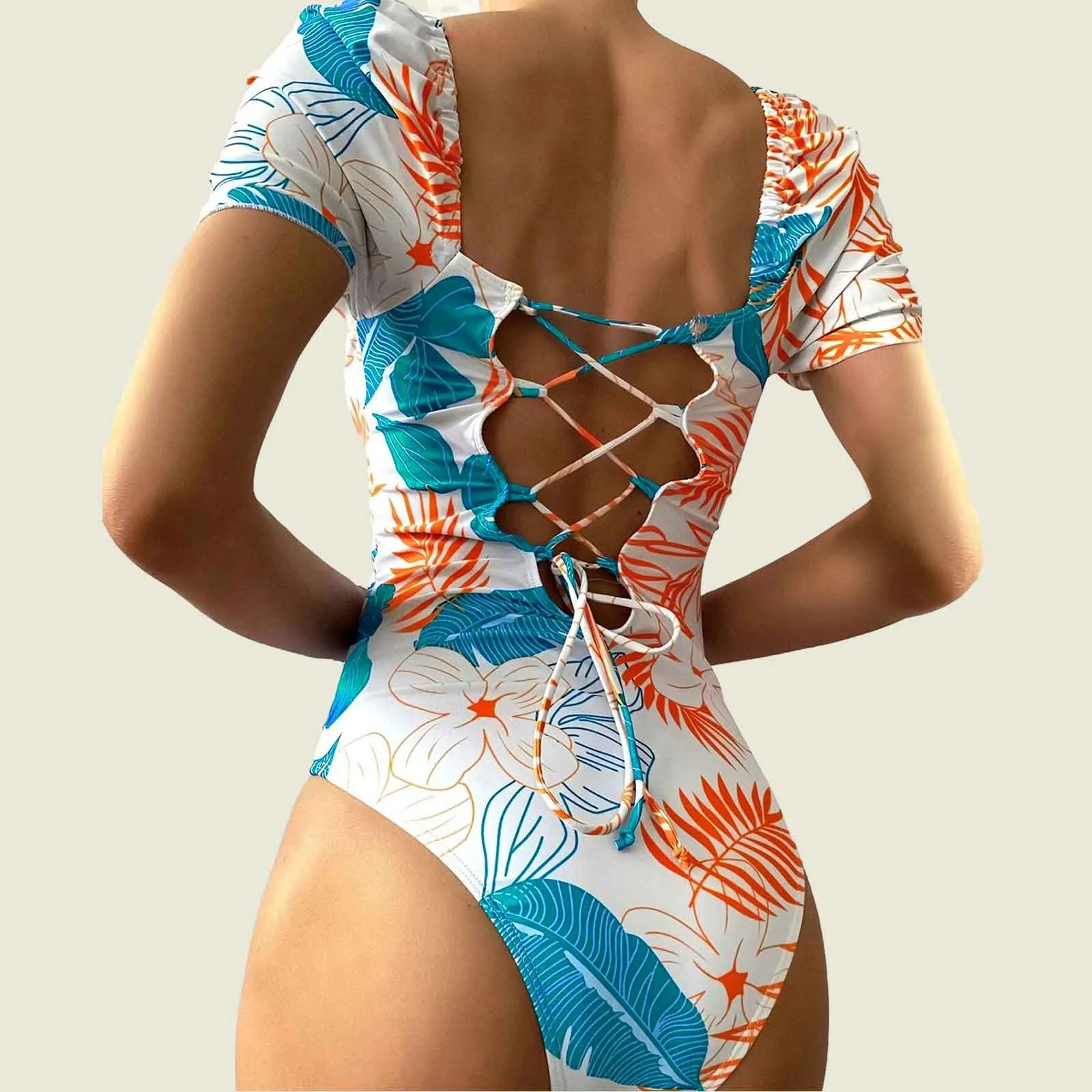 Women Fashion Swimsuit Printed Flower Triangle Bikini Strap Sexy Swimsuit Beachwear Female Bathing Suit Hawaii