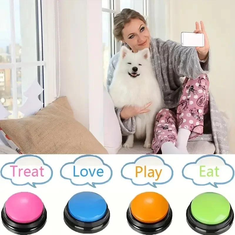 4-pack Dog Recording Button Pet Communication Trainer Meal Bell Sound Box Battery-free Teaching Dog To Talk