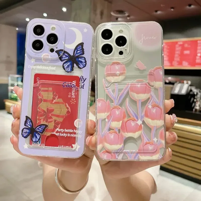 Butterfly Flowers Card Bag Holder Phone Case For Tecno Spark 6 GO 2020 2021 2022 2023 2024 Infinix Smart 8 Wallet Silicone Cover