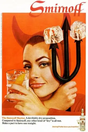 Smirnoff Vodka Devil Advert Vintage Retro Style Metal Sign, bar, pub, man cave