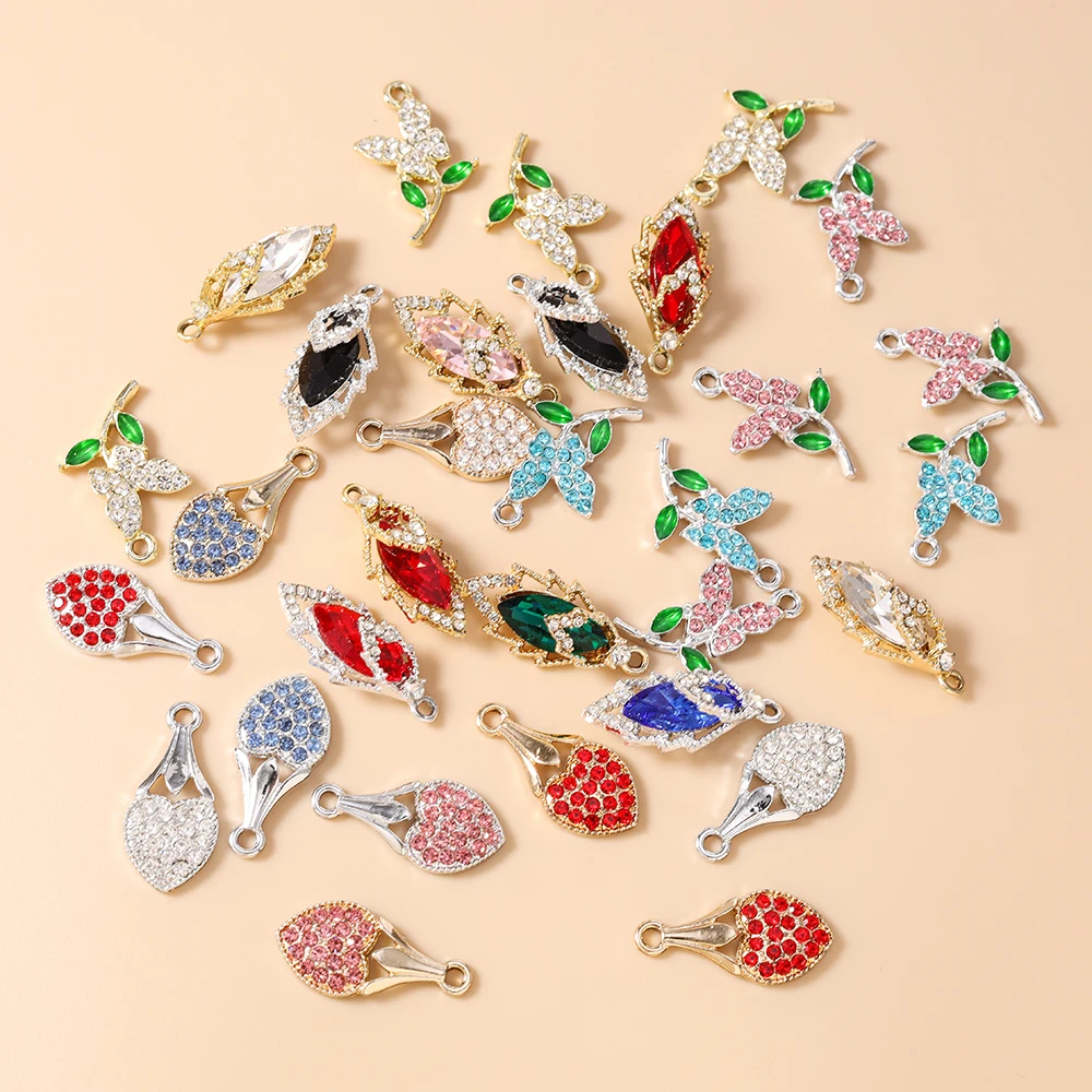10 Stück Niedliche Kristall-Metall-Anhänger in Form von Baumblättern und Blumen für Schmuckherstellung, Ohrringe, Halsketten, Armbänder, DIY-Bastelzubehör – Detail 2